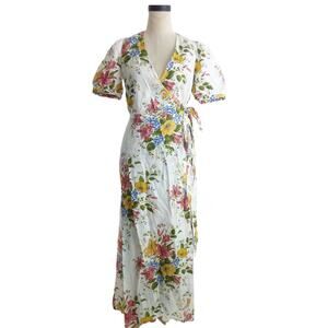 Reformation Weiss Linen Dress Chantilly Floral Spring Garden Wrap Dress Size S